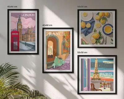 Set de tablouri gata de agățat cu peisaje urbane din Paris și Londra Franța