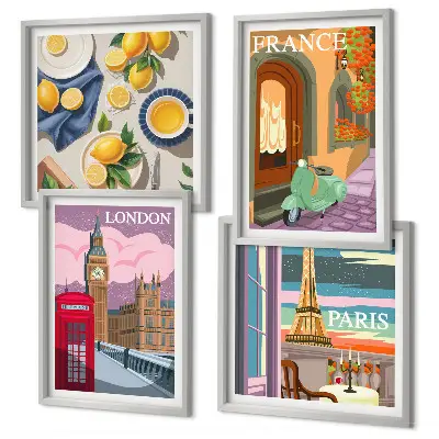 Set de tablouri gata de agățat cu peisaje urbane din Paris și Londra Franța
