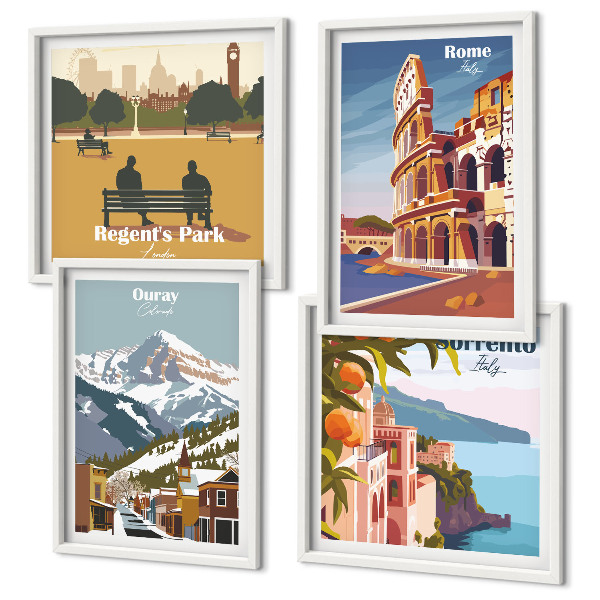 Set tablouri gata de agățat Ilustrații retro ale unor locuri celebre