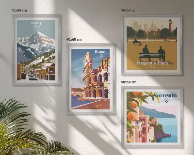Set de tablouri cu ilustrații retro ale unor locuri celebre gata de agățat