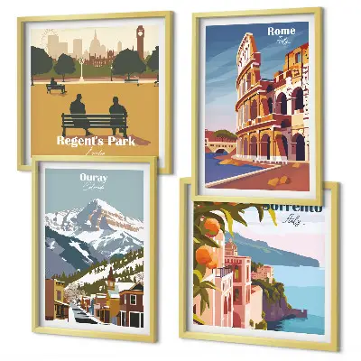 Set de tablouri cu ilustrații retro ale unor locuri celebre gata de agățat