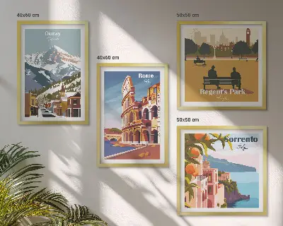 Set de tablouri cu ilustrații retro ale unor locuri celebre gata de agățat