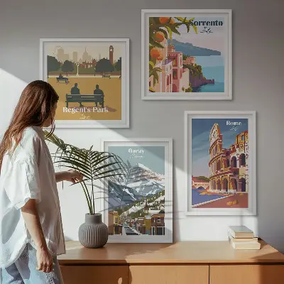 Set de tablouri cu ilustrații retro ale unor locuri celebre gata de agățat