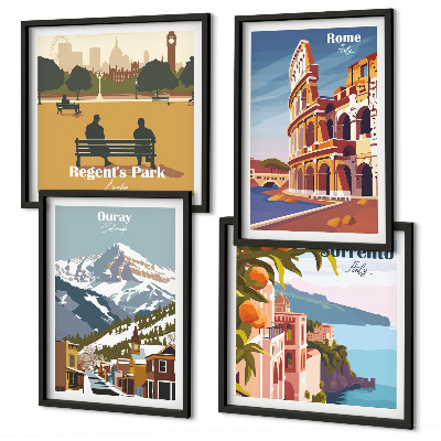 Set tablouri gata de agățat Ilustrații retro ale unor locuri celebre