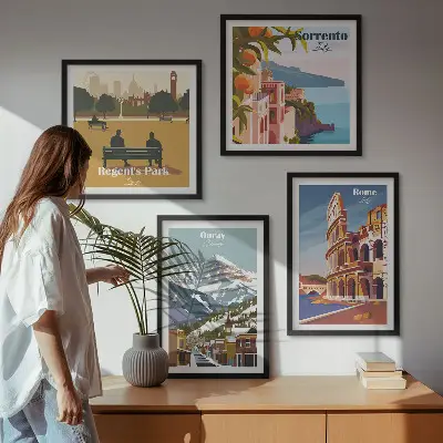 Set de tablouri cu ilustrații retro ale unor locuri celebre gata de agățat