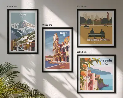 Set de tablouri cu ilustrații retro ale unor locuri celebre gata de agățat