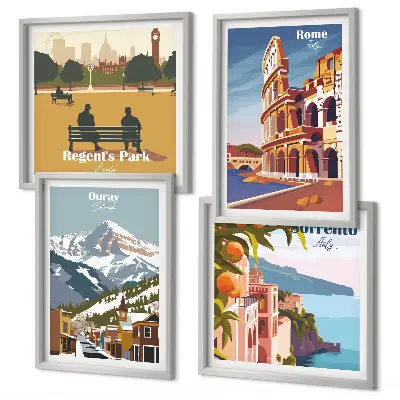 Set de tablouri cu ilustrații retro ale unor locuri celebre gata de agățat