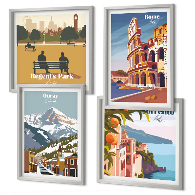 Set tablouri gata de agățat Ilustrații retro ale unor locuri celebre