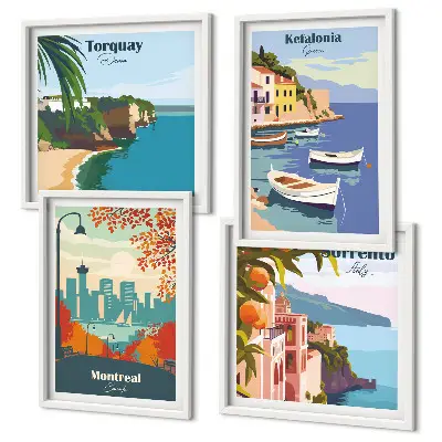 Compoziție de tablouri pentru perete cu vederi retro ale orașelor din întreaga lume