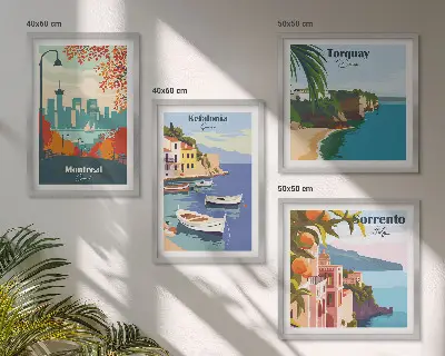 Compoziție de tablouri pentru perete cu vederi retro ale orașelor din întreaga lume