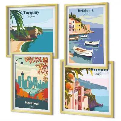 Compoziție de tablouri pentru perete cu vederi retro ale orașelor din întreaga lume
