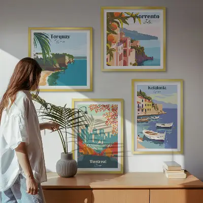 Compoziție de tablouri pentru perete cu vederi retro ale orașelor din întreaga lume