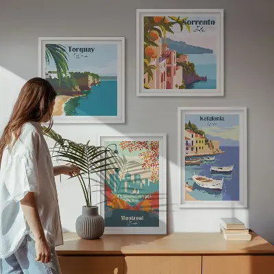 Compoziție de tablouri pentru perete cu vederi retro ale orașelor din întreaga lume