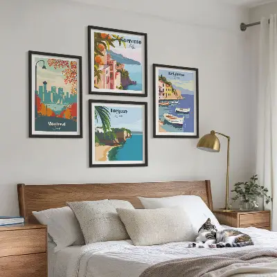 Compoziție de tablouri pentru perete cu vederi retro ale orașelor din întreaga lume
