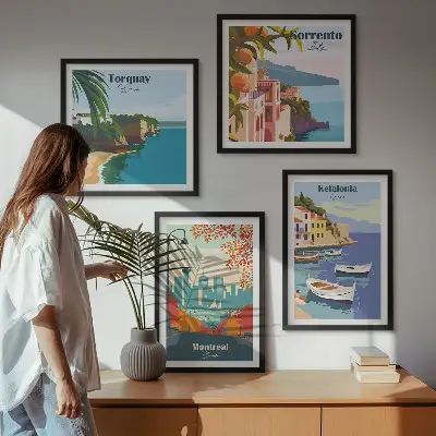 Compoziție de tablouri pentru perete cu vederi retro ale orașelor din întreaga lume