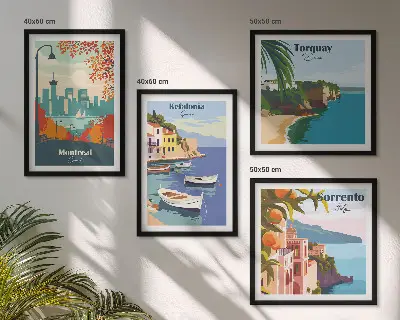 Compoziție de tablouri pentru perete cu vederi retro ale orașelor din întreaga lume
