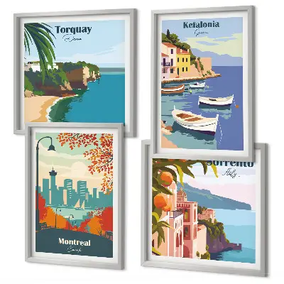 Compoziție de tablouri pentru perete cu vederi retro ale orașelor din întreaga lume