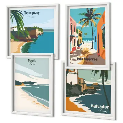 Set de tablouri gata de agățat cu plaje tropicale și palmieri