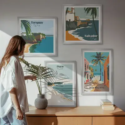 Set de tablouri gata de agățat cu plaje tropicale și palmieri