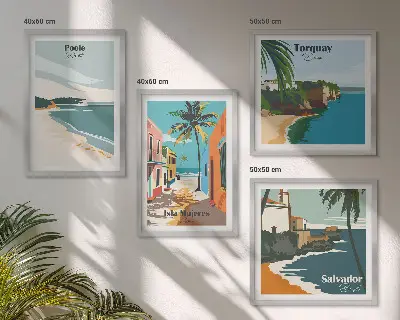 Set de tablouri gata de agățat cu plaje tropicale și palmieri