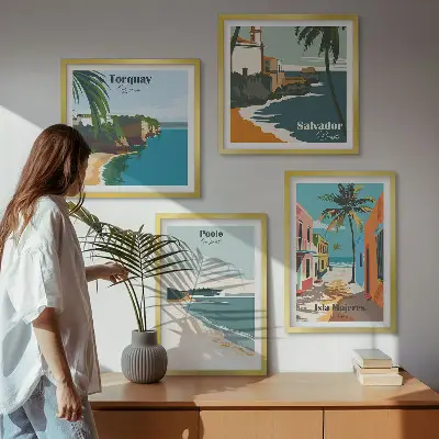Set de tablouri gata de agățat cu plaje tropicale și palmieri