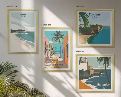 Set de tablouri gata de agățat cu plaje tropicale și palmieri