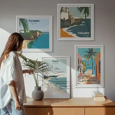 Set de tablouri gata de agățat cu plaje tropicale și palmieri