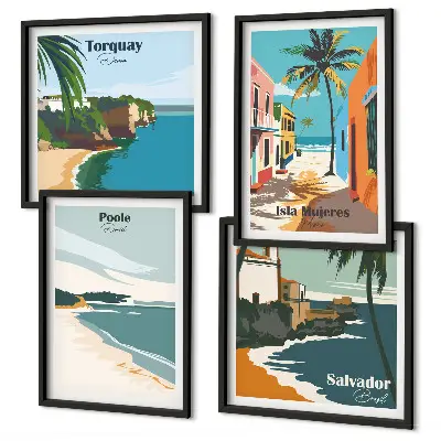 Set de tablouri gata de agățat cu plaje tropicale și palmieri