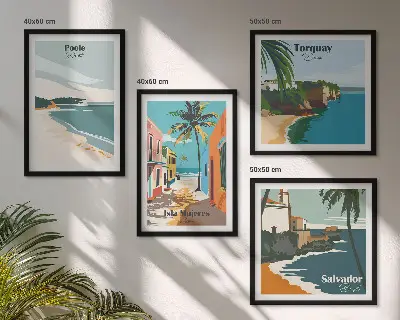 Set de tablouri gata de agățat cu plaje tropicale și palmieri
