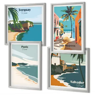 Set de tablouri gata de agățat cu plaje tropicale și palmieri