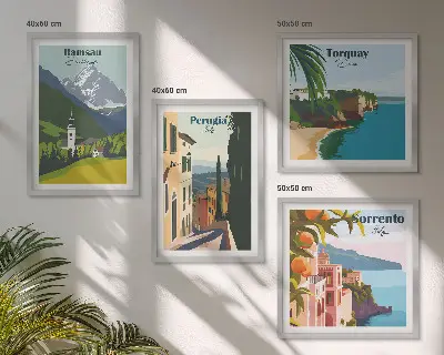 Set de tablouri gata de agățat cu peisaje montane și orașe