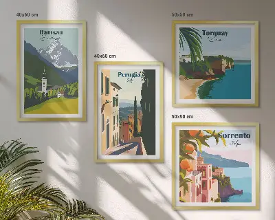 Set de tablouri gata de agățat cu peisaje montane și orașe