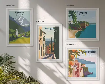 Set de tablouri gata de agățat cu peisaje montane și orașe