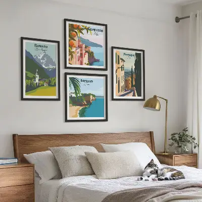 Set de tablouri gata de agățat cu peisaje montane și orașe