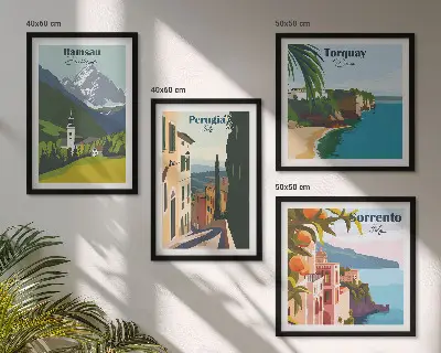 Set de tablouri gata de agățat cu peisaje montane și orașe