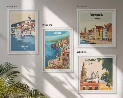 Compoziție de tablouri pe perete peisaje cu orașe europene