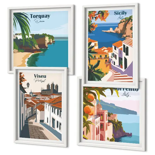 Set de tablouri cu ilustrații retro ale orașelor lumii gata de agățat