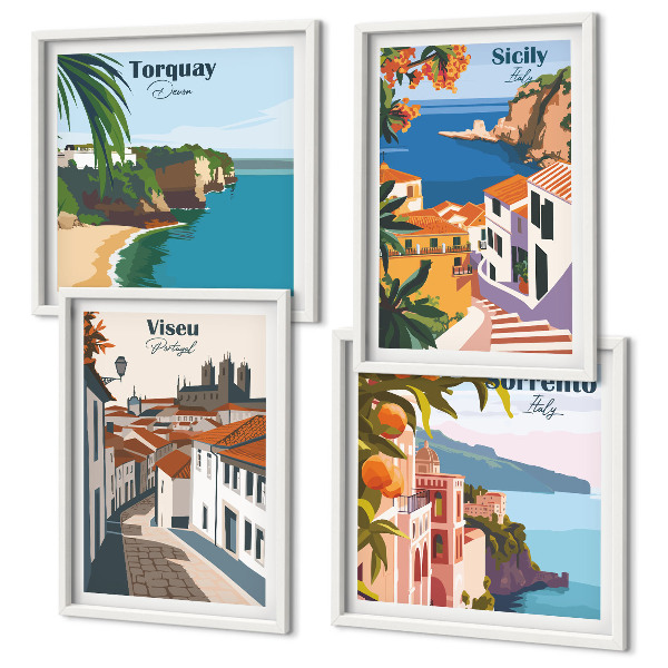 Set tablouri gata de agățat Ilustrații retro ale orașelor lumii