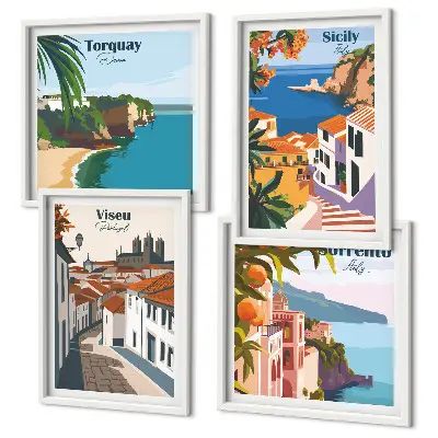 Set de tablouri cu ilustrații retro ale orașelor lumii gata de agățat