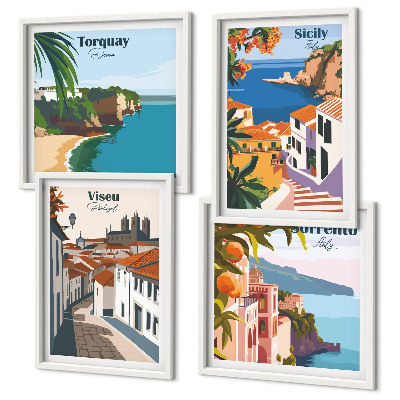 Set tablouri gata de agățat Ilustrații retro ale orașelor lumii