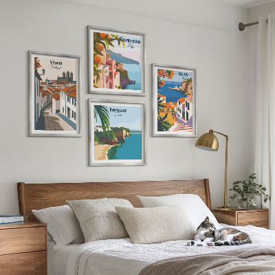 Set tablouri gata de agățat Ilustrații retro ale orașelor lumii