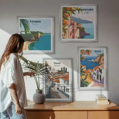 Set de tablouri cu ilustrații retro ale orașelor lumii gata de agățat