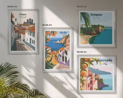 Set de tablouri cu ilustrații retro ale orașelor lumii gata de agățat