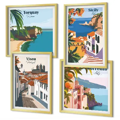 Set de tablouri cu ilustrații retro ale orașelor lumii gata de agățat