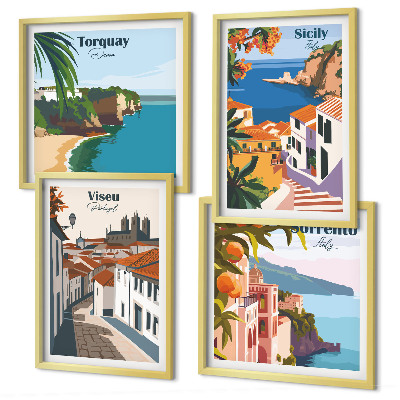Set tablouri gata de agățat Ilustrații retro ale orașelor lumii