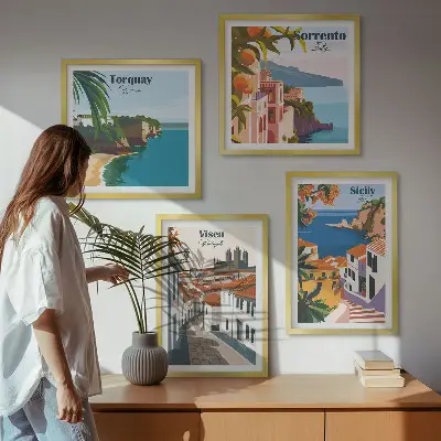 Set de tablouri cu ilustrații retro ale orașelor lumii gata de agățat