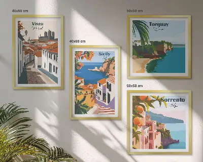 Set de tablouri cu ilustrații retro ale orașelor lumii gata de agățat