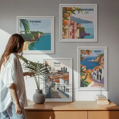 Set de tablouri cu ilustrații retro ale orașelor lumii gata de agățat