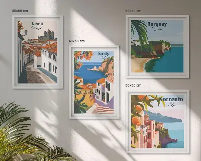 Set de tablouri cu ilustrații retro ale orașelor lumii gata de agățat