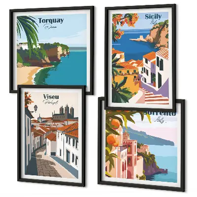 Set de tablouri cu ilustrații retro ale orașelor lumii gata de agățat